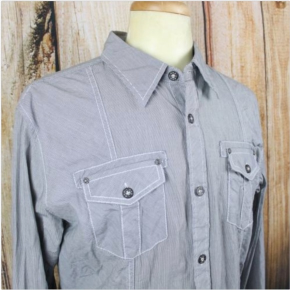 Buckle Men's XL Slim Fit Gray Metal Button Shirt - Picture 5 of 7